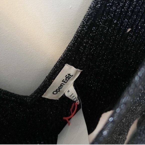 OPEN EDIT Sparkle Cutout Sweater Mini Dress Black/Silver Size Medium NEW - Picture 8 of 10